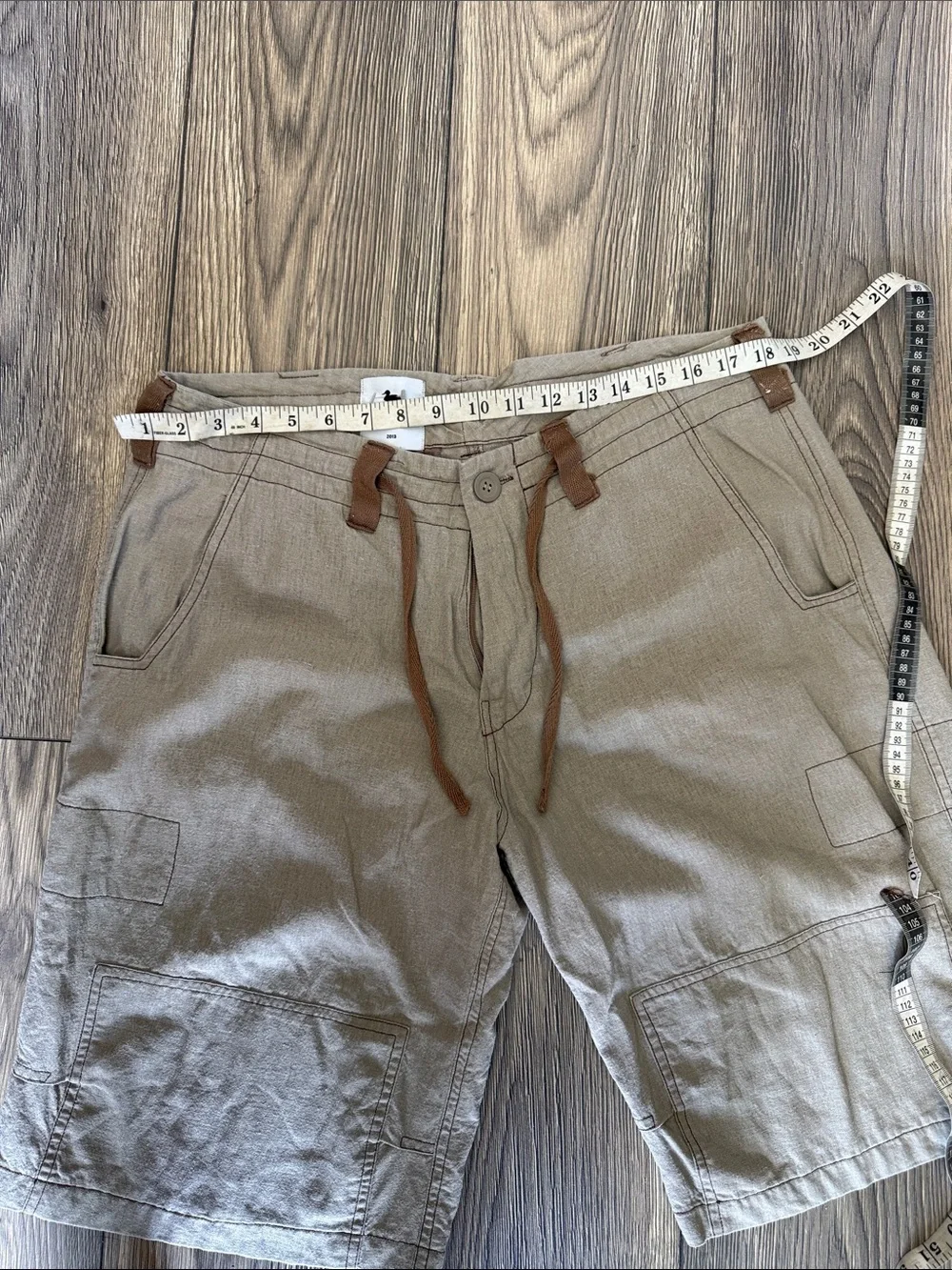 NICO GENZE New York 100% Linen Avant Garde Cargo Shorts XL tan Artisanal”